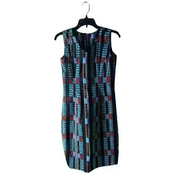 African Handmade Dress Women's Size 4 Sleeveless Fitted Geometric Multicolor - Picture 1 of 7